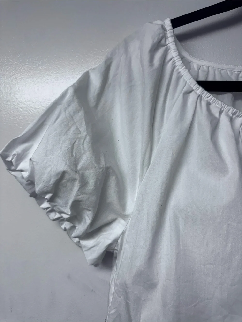 Anthropologie White Bubble Hem Puff Sleeve Cotton Blouse MP Petite Cottagecore